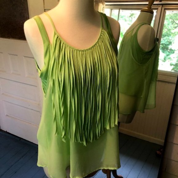 Green Fringe Tank Top | Boho Chic | Festival Ready | Size M - Picture 7 of 14